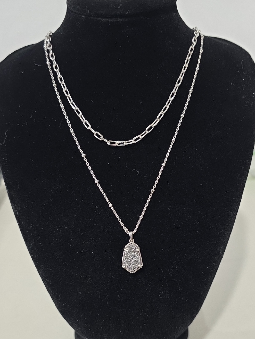 Kendra Scott Alexandria Silver Double Layered Multi-Strand Necklace in Drusy
